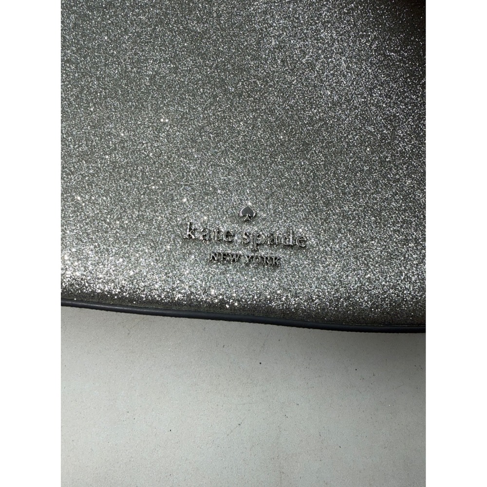 Kate Spade Silver Glitter Hobo Shoulder Bag Metallic Saffiano Leather Trim Small - Picture 9 of 11